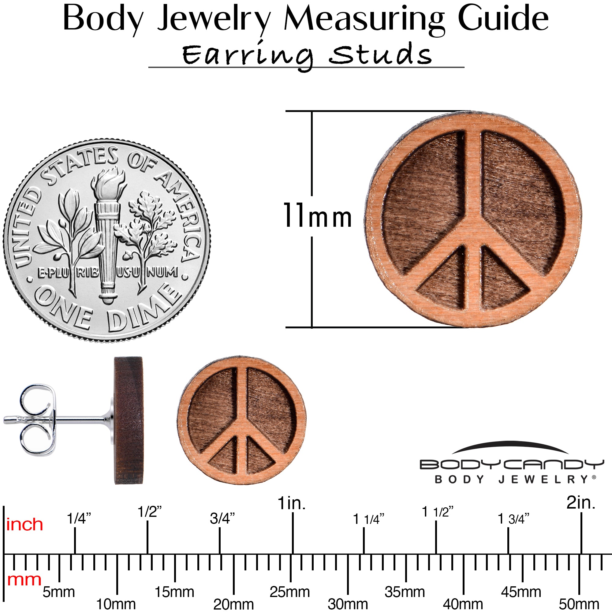 Natural Maple Wood Peace Sign Symbol Stainless Steel Stud Earrings stainless steel hypoallergenic