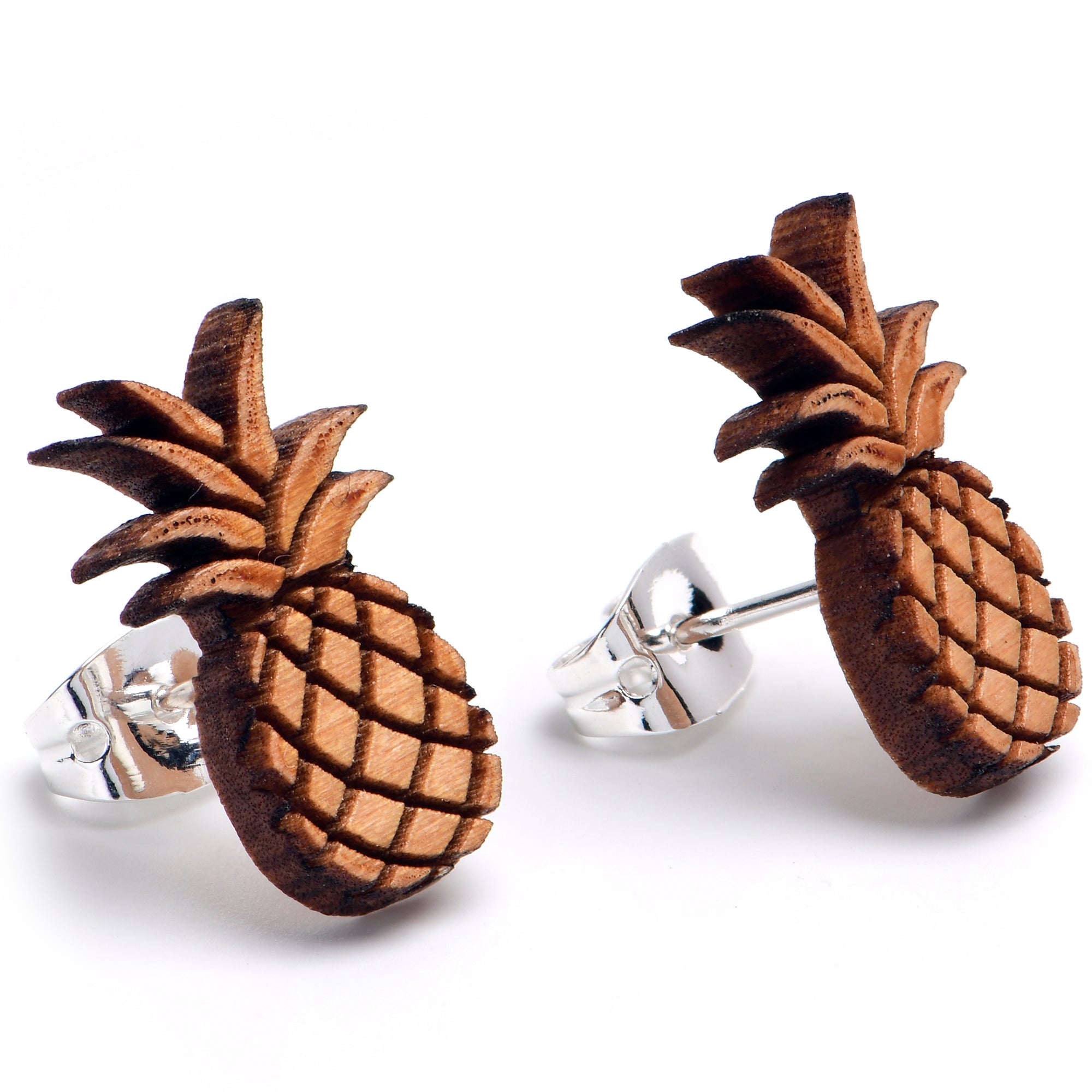 Natural Maple Wood Pineapple Hypoallergenic Stainless Steel Stud Earrings