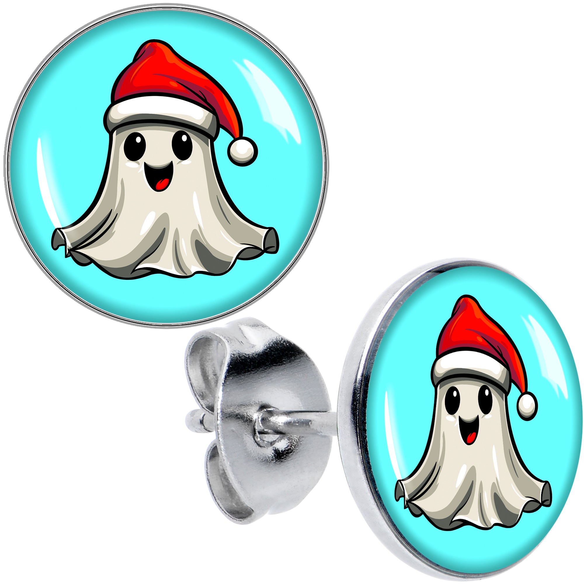 Holiday Christmas Spirit Ghost Hypoallergenic Stainless Steel Stud Earrings