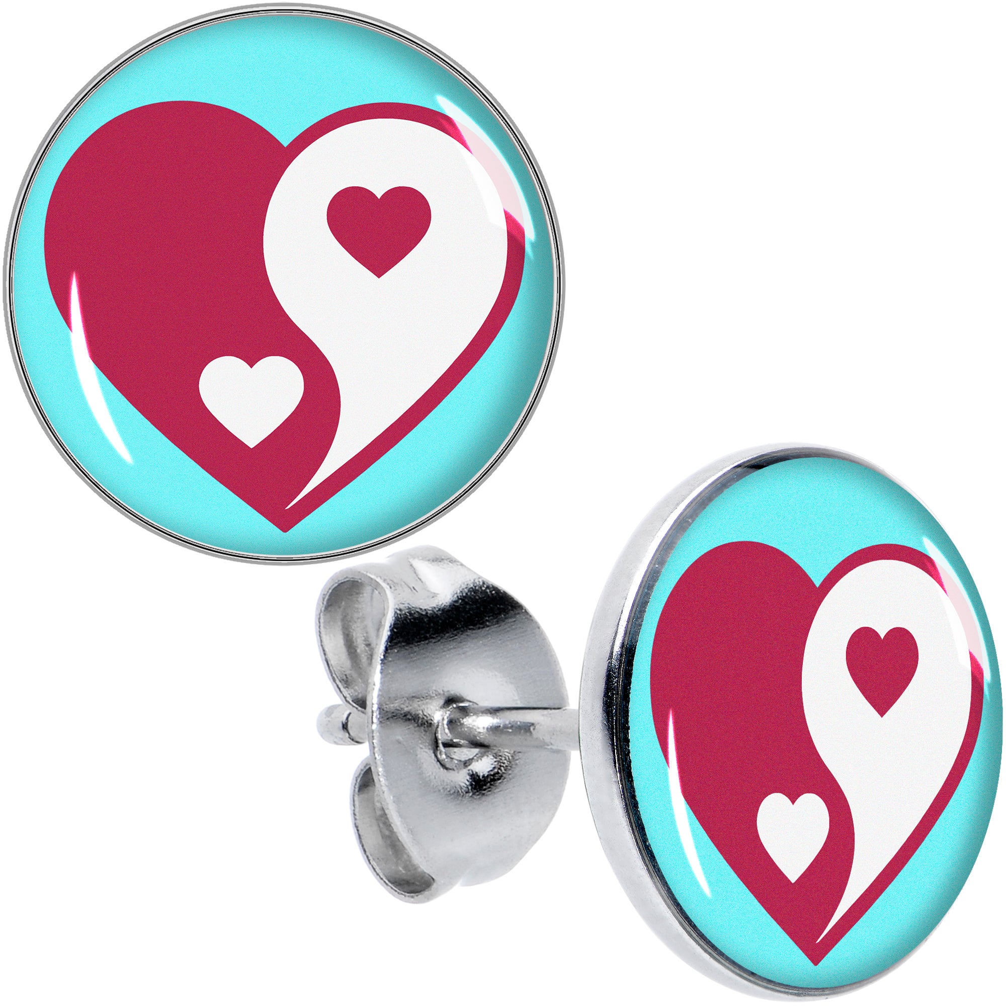 Love Yin Yang Heart Hypoallergenic Stainless Steel Stud Earrings