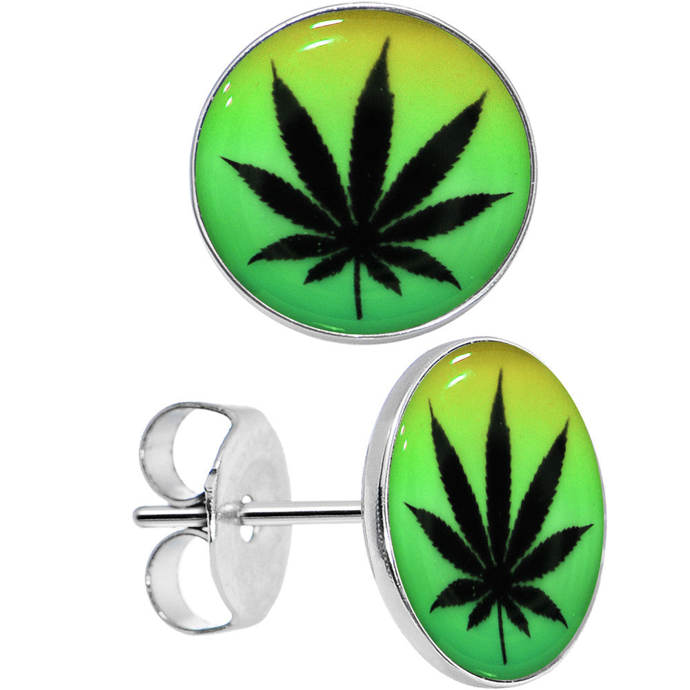 Stainless Steel Post Rasta Ganja Leaf Glow in the Dark Hypoallergenic Stainless Steel Stud Earrings