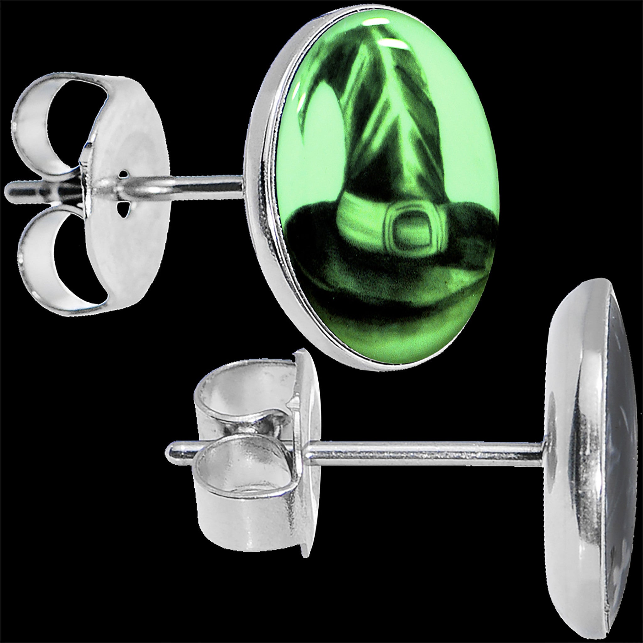 Magic Witch Hat Glow in the Dark Stainless Steel Stud Earrings lightweight body jewelry