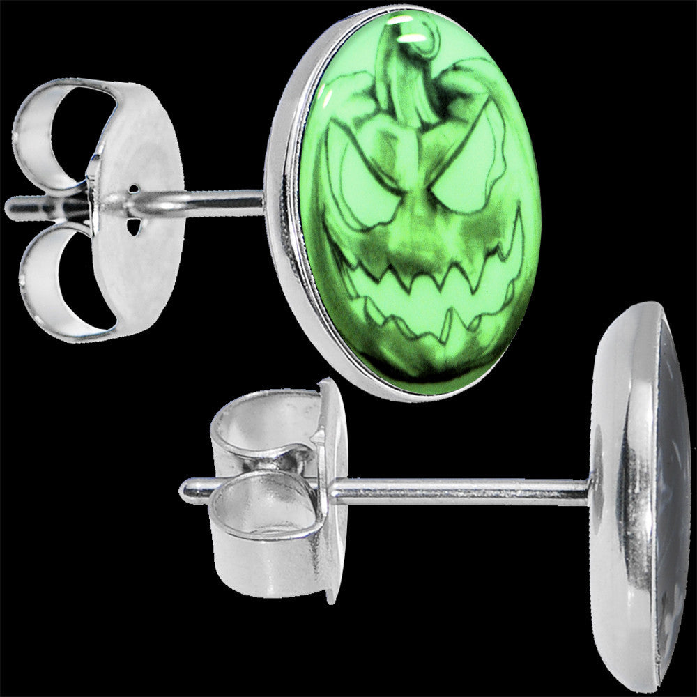 Bad Jack O' Lantern Glow in the Dark Hypoallergenic Stainless Steel Stud Earrings