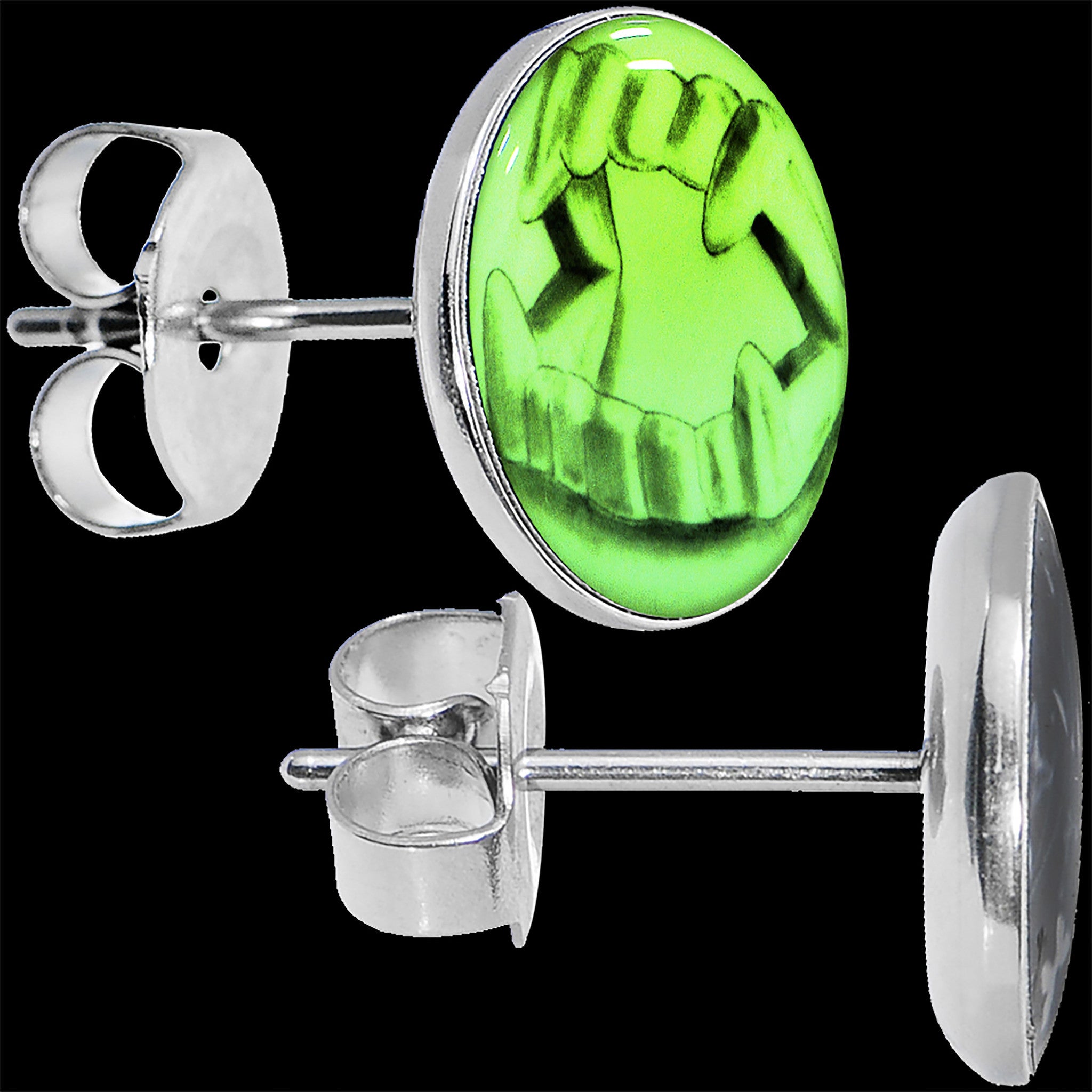 Fearsome Fangs Glow in the Dark Stainless Steel Stud Earrings lightweight body jewelry