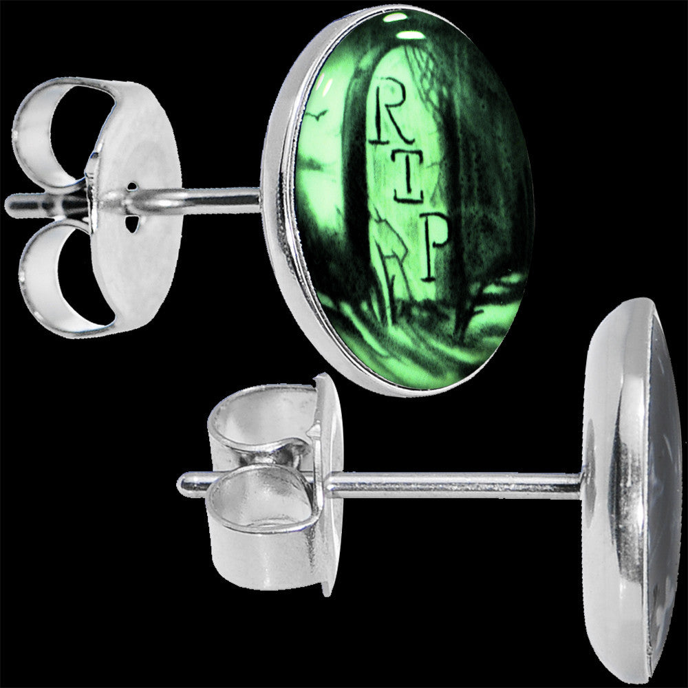 RIP Tombstone Glow in the Dark Hypoallergenic Stainless Steel Stud Earrings
