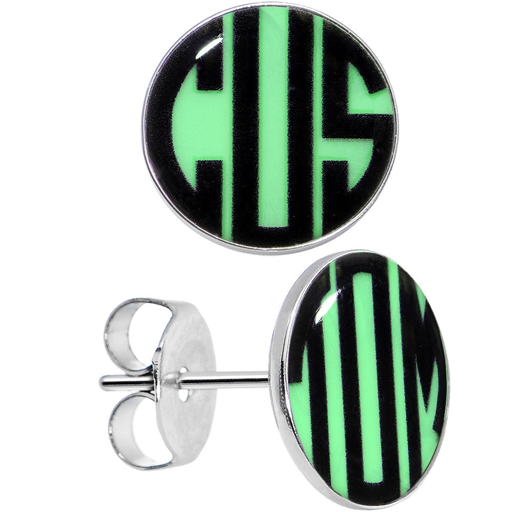 Glow in the Dark Custom Initial Personalized Logo Hypoallergenic Stainless Steel Stud Earrings