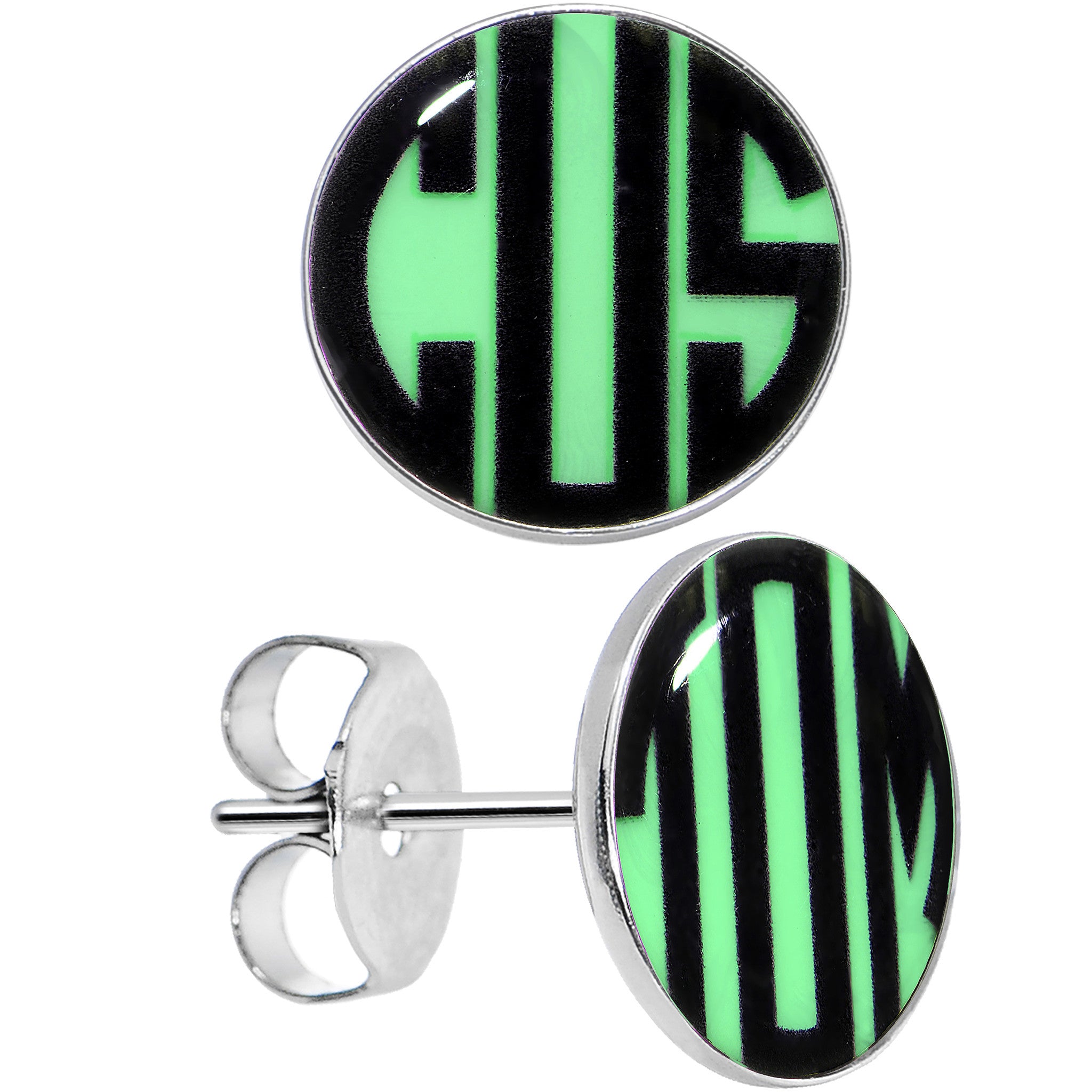 Glow in the Dark Custom Initial Personalized Logo Stainless Steel Stud Earrings lightweight body jewelry