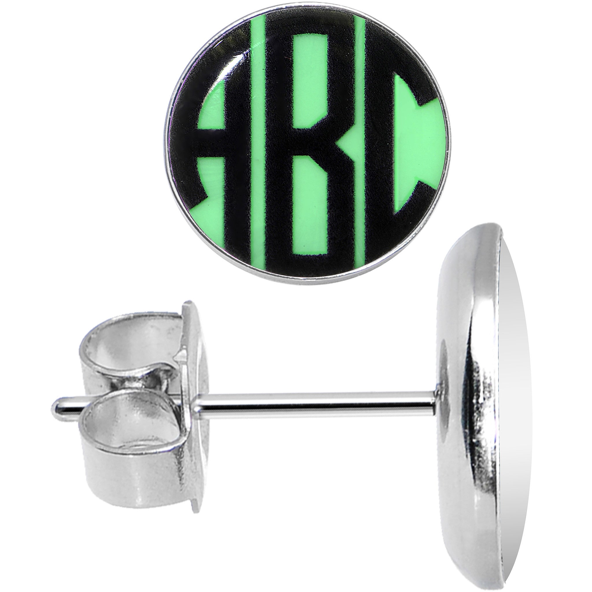 Glow in the Dark Custom Initial Personalized Logo Stainless Steel Stud Earrings stylish jewelry