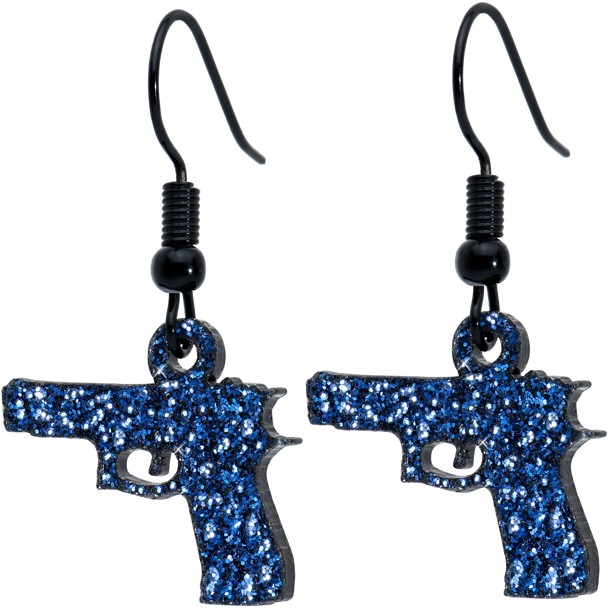 Blue Glitter Gun Fishhook Dangle Earrings lightweight body jewelry