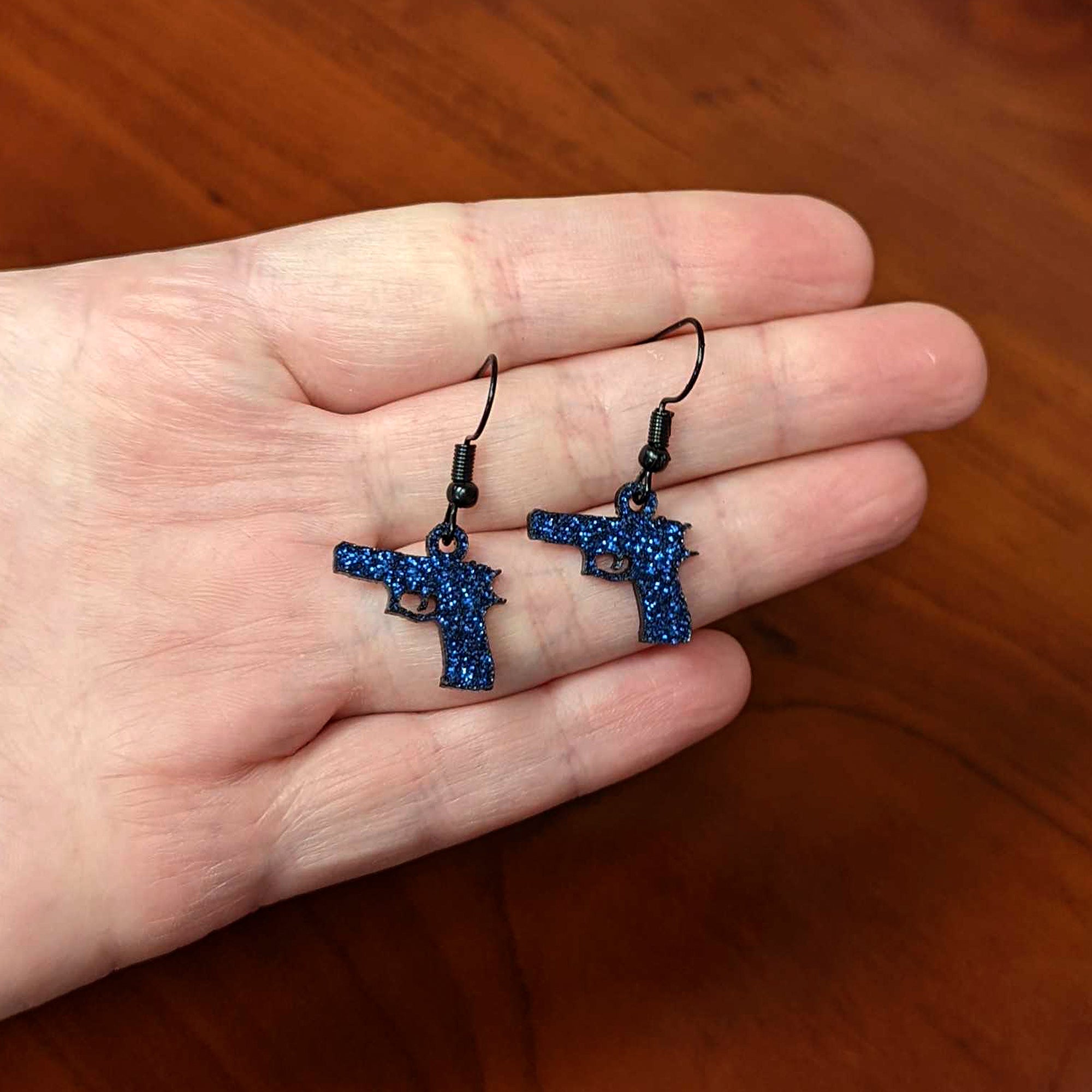 Blue Glitter Gun Fishhook Dangle Earrings stylish jewelry