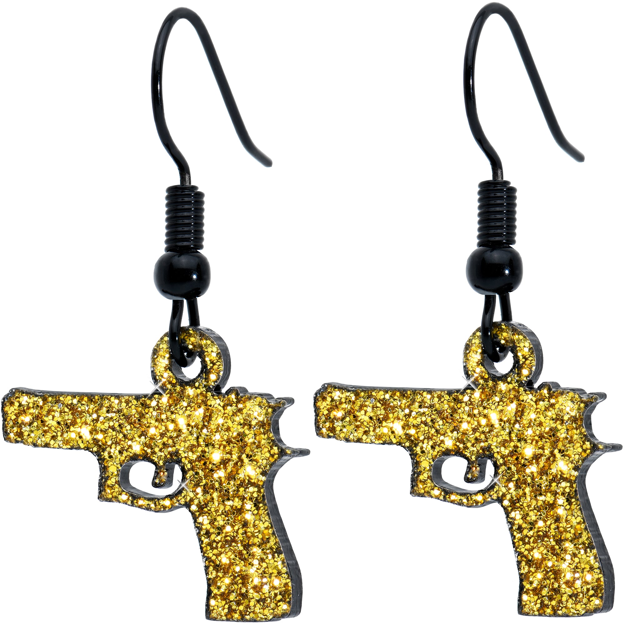 Yellow Glitter Gun Fishhook Dangle Earrings lightweight body jewelry