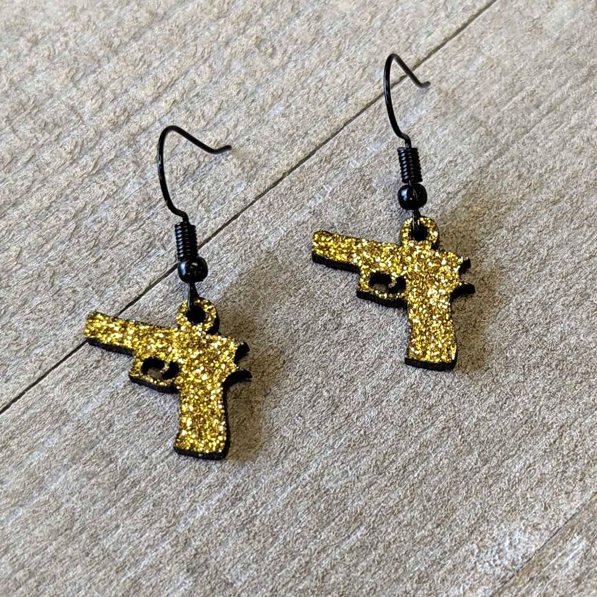 Yellow Glitter Gun Fishhook Dangle Earrings stylish jewelry