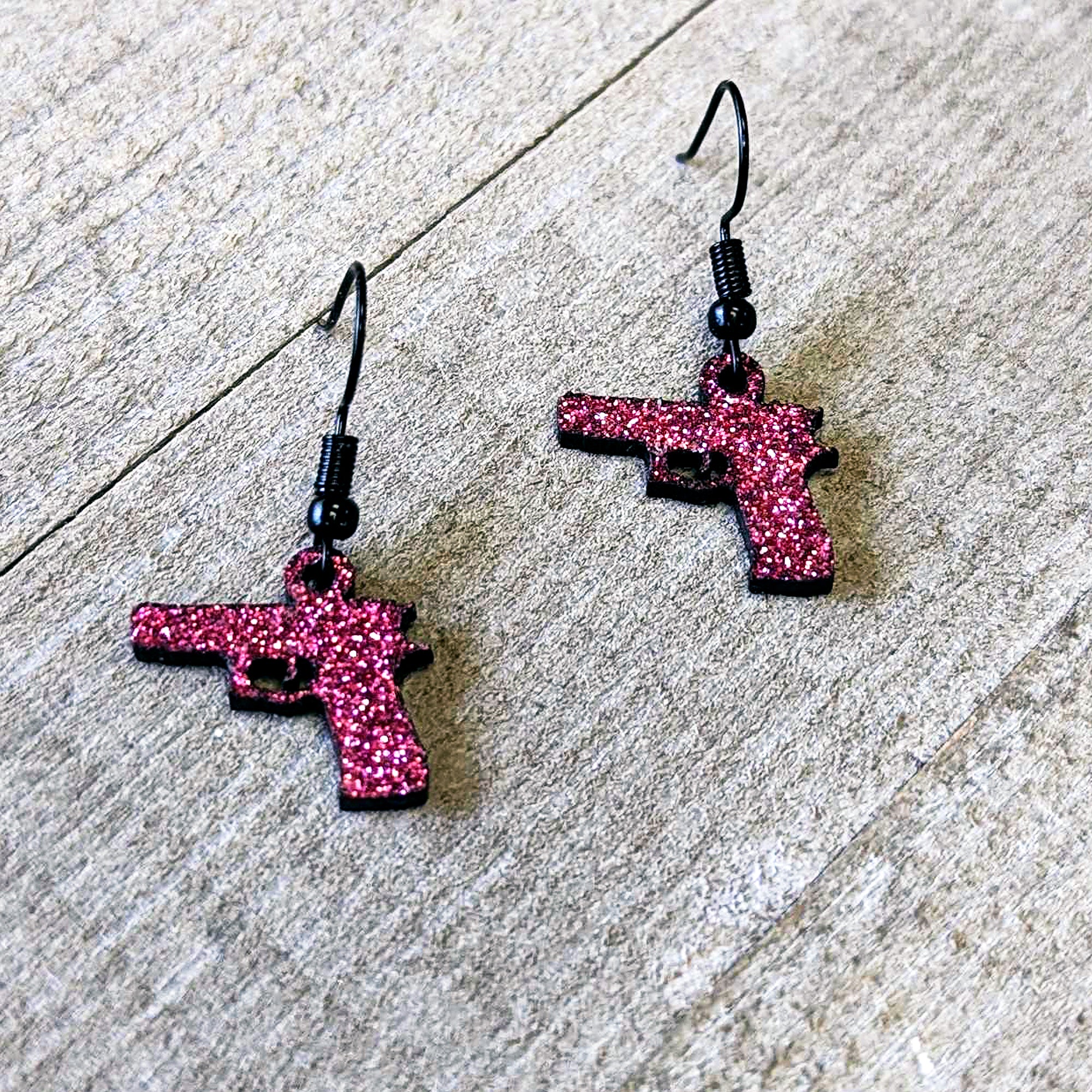 Pink Glitter Gun Fishhook Dangle Earrings stylish jewelry