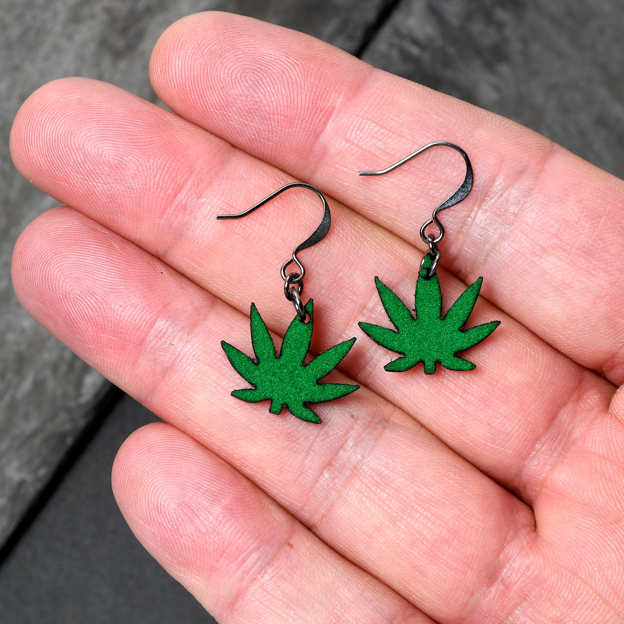 Green Marijuana Pot Leaf Dangle Earrings lightweight body jewelry