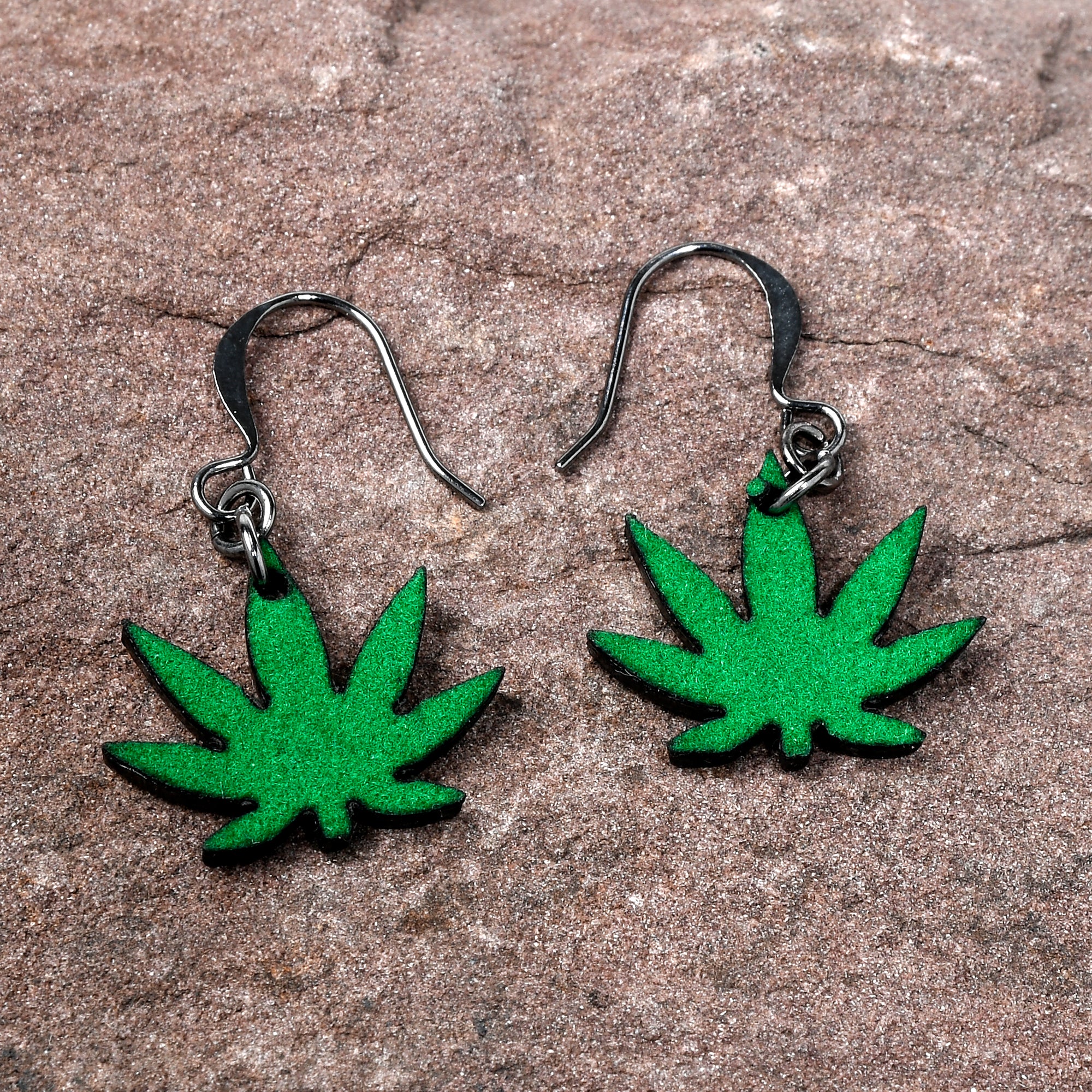 Green Marijuana Pot Leaf Dangle Earrings stainless steel hypoallergenic