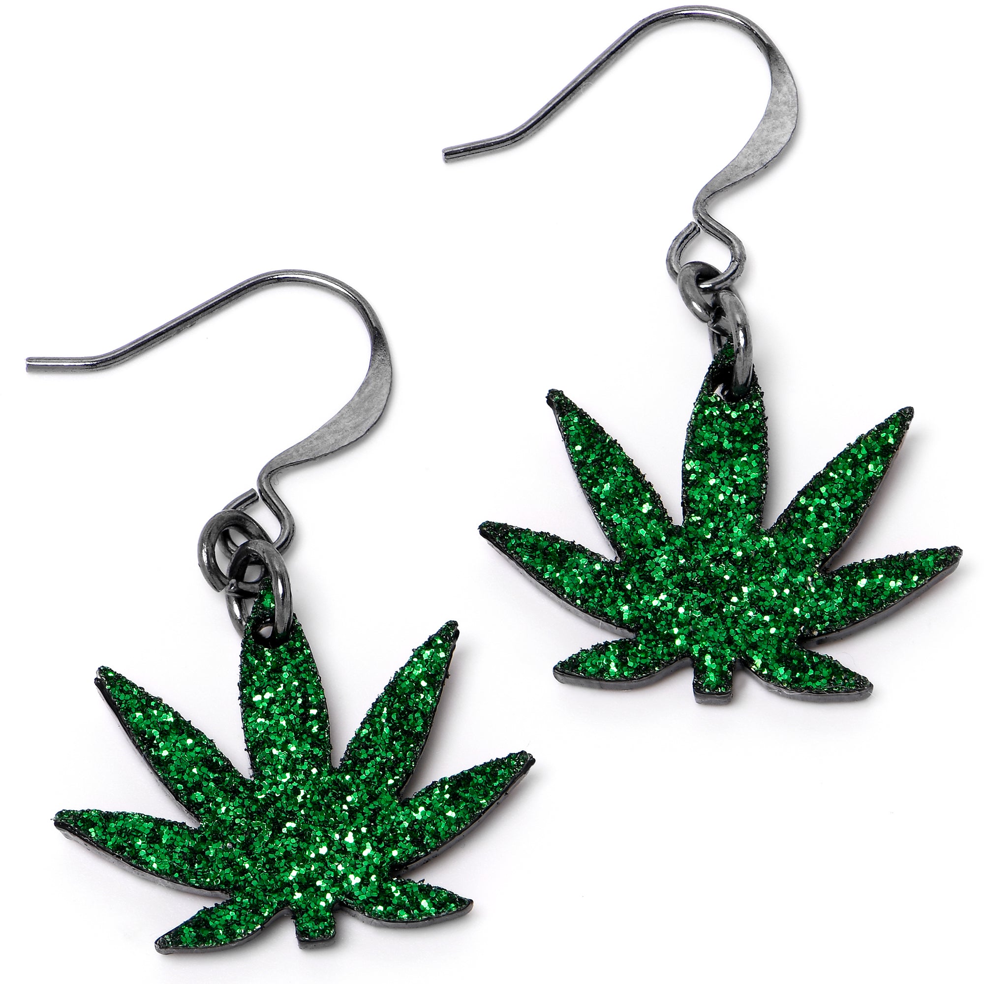 Green Glitter Marijuana Pot Leaf Dangle Earrings stylish jewelry