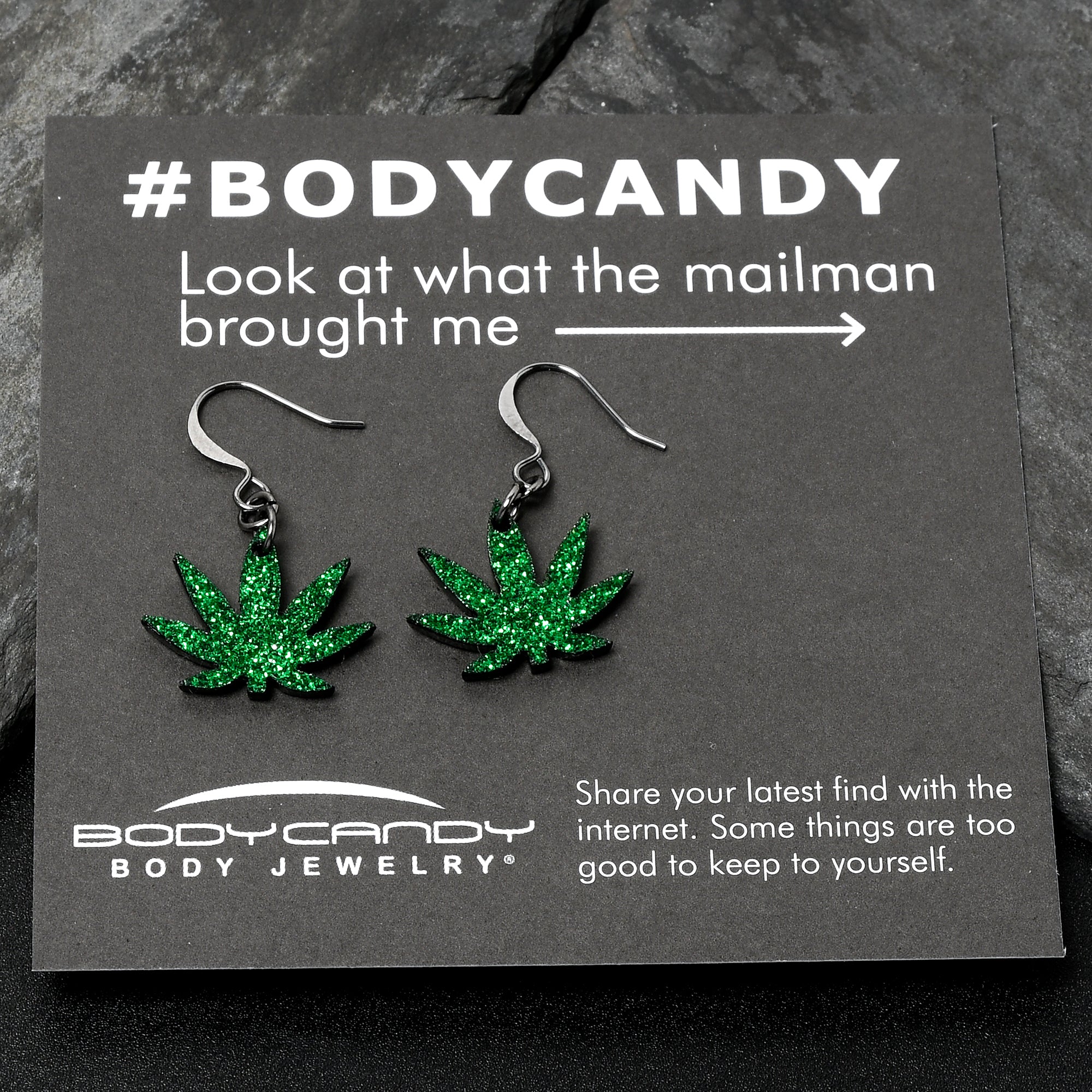 Green Glitter Marijuana Pot Leaf Dangle Earrings handmade design