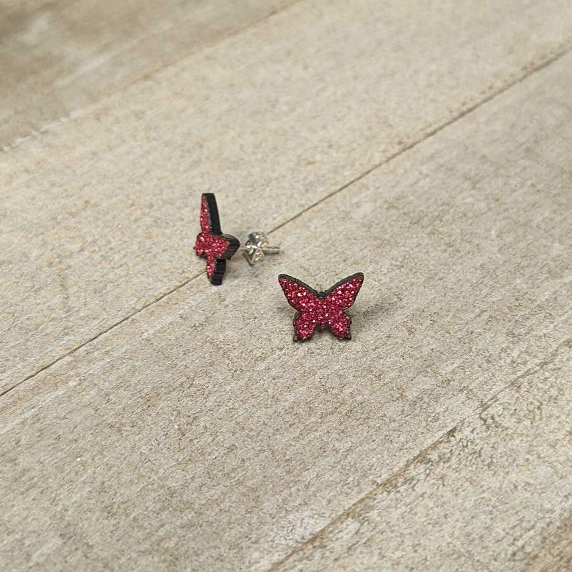 Pink Glitter Butterfly Stud Earring Set stylish jewelry