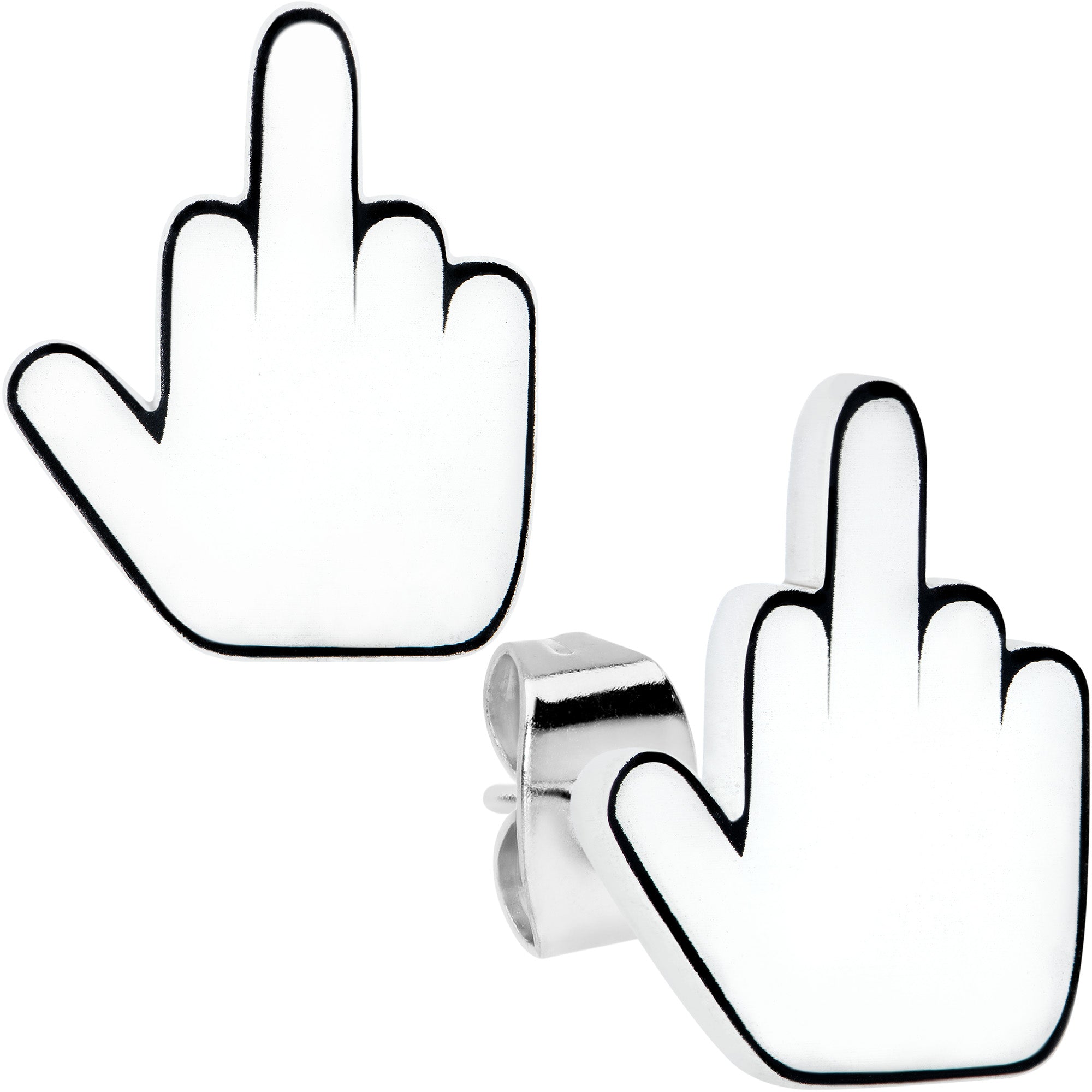 White Glow in the Dark Middle Finger Hypoallergenic Stainless Steel Stud Earrings Set