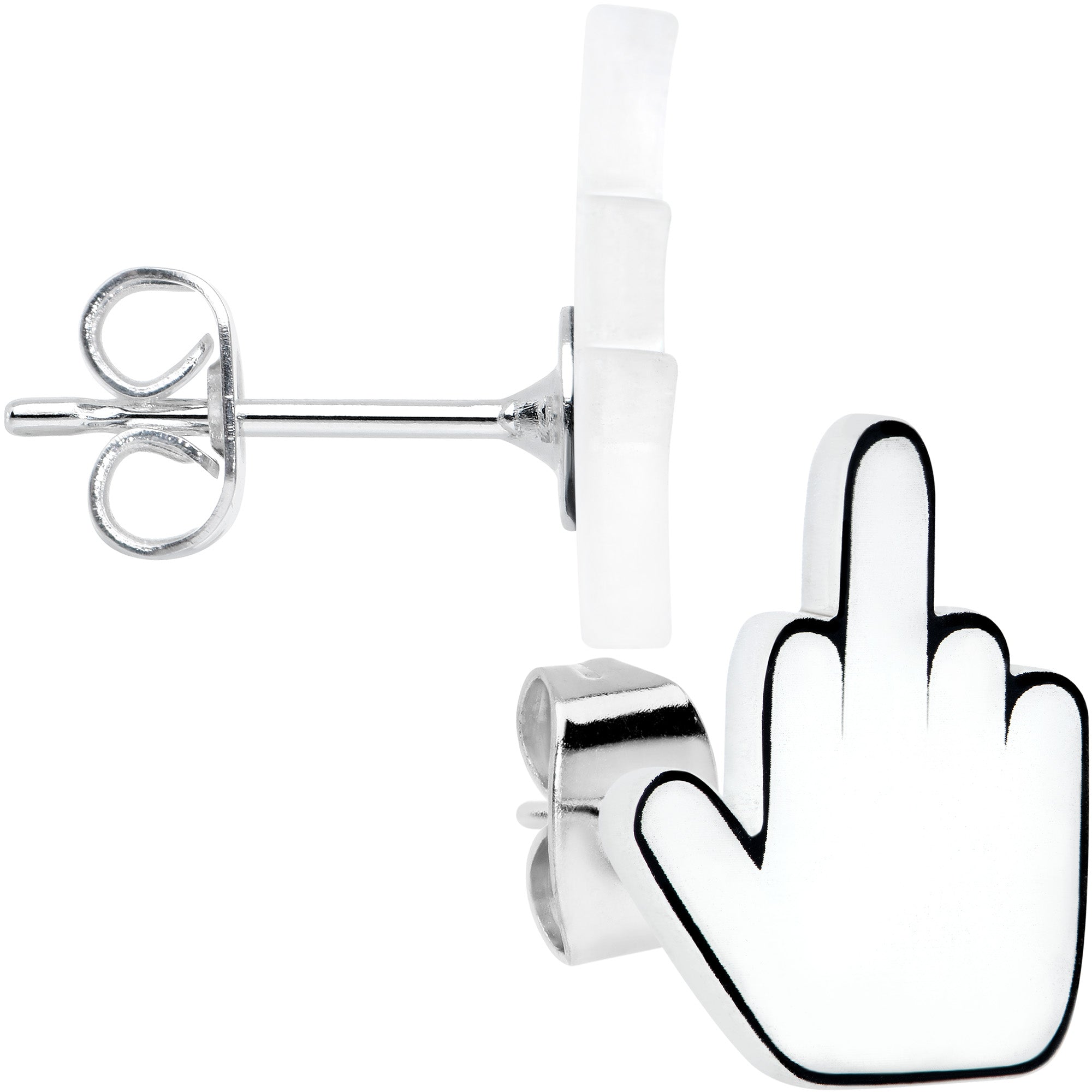 White Glow in the Dark Middle Finger Stainless Steel Stud Earrings Set lightweight body jewelry