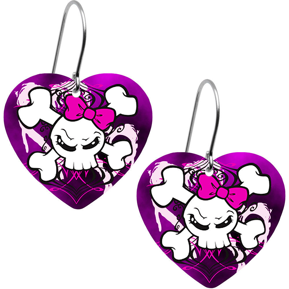 Handcrafted Heart Lady Skull and Crossbones Earrings