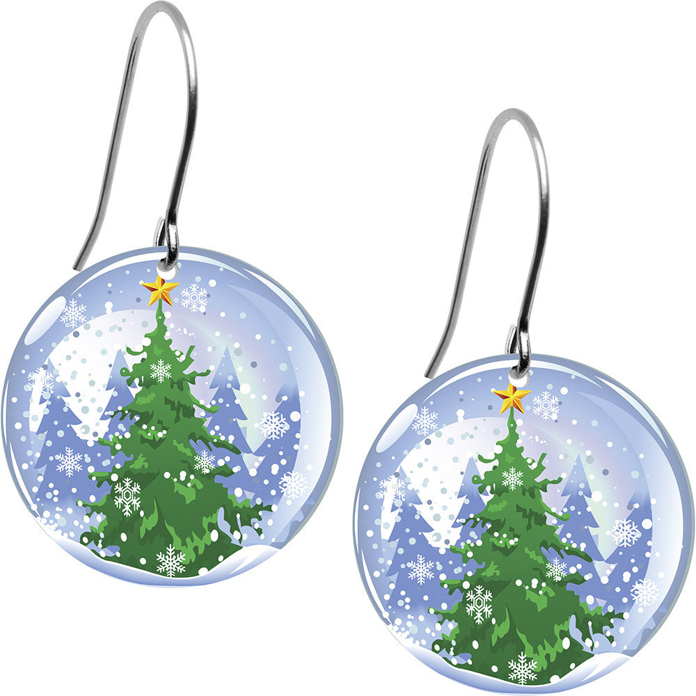Winter Holiday Snow Globe Christmas Tree Earrings