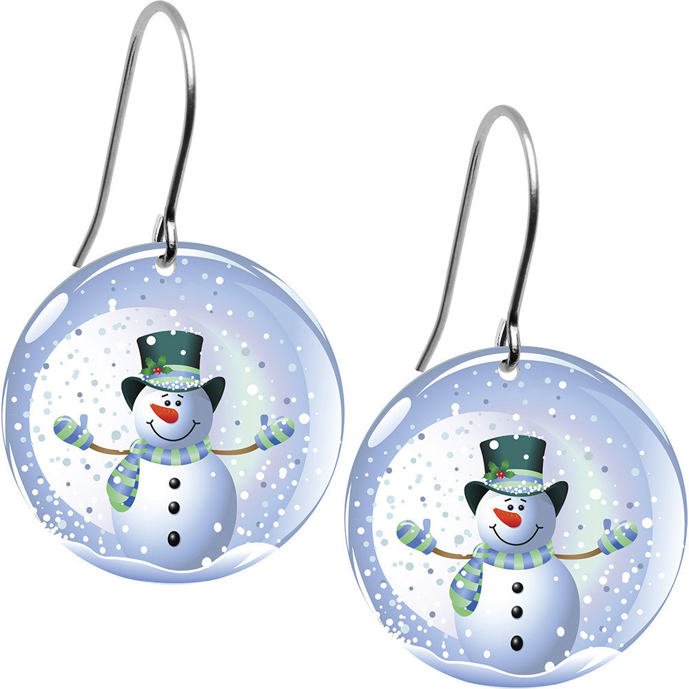 Winter Holiday Christmas Snow Globe Snowman Earrings