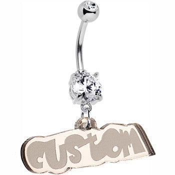 Custom Clear Gem Acrylic Lucite Name Dangle Stainless Steel Belly Ring handmade design