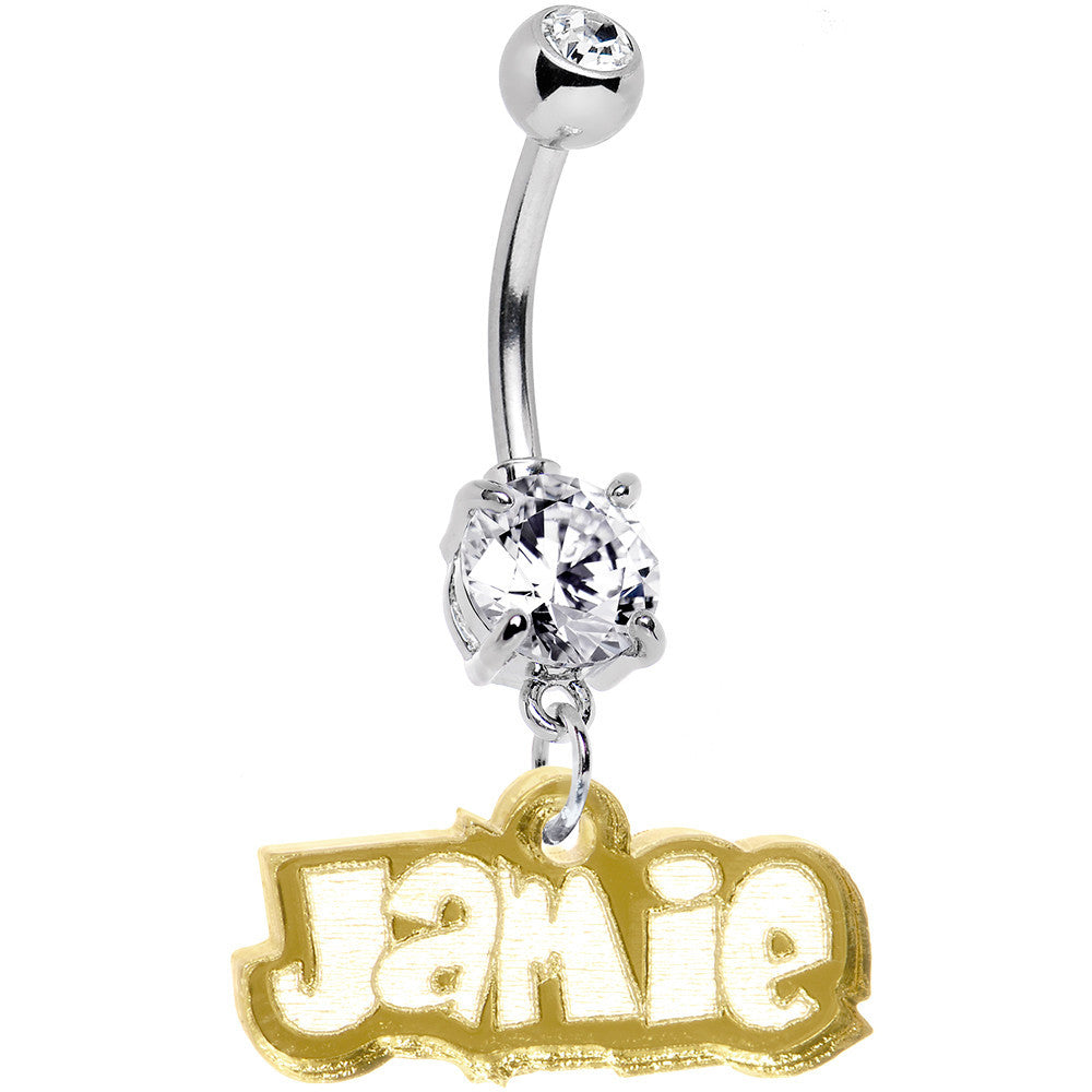 Custom Clear Gem Acrylic Lucite Name Dangle Stainless Steel Belly Ring stainless steel navel piercing