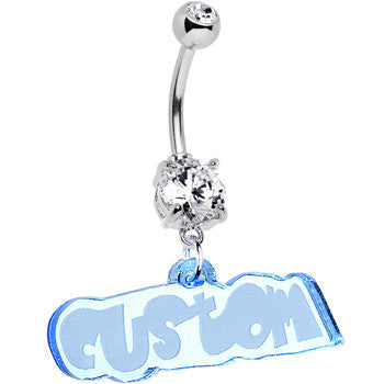 Custom Clear Gem Acrylic Lucite Name Dangle Stainless Steel Belly Ring perfect for sensitive skin