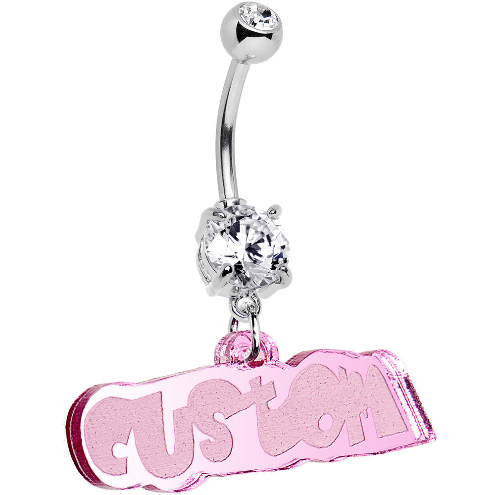 Custom Clear Gem Acrylic Lucite Name Dangle Stainless Steel Belly Ring lightweight comfortable