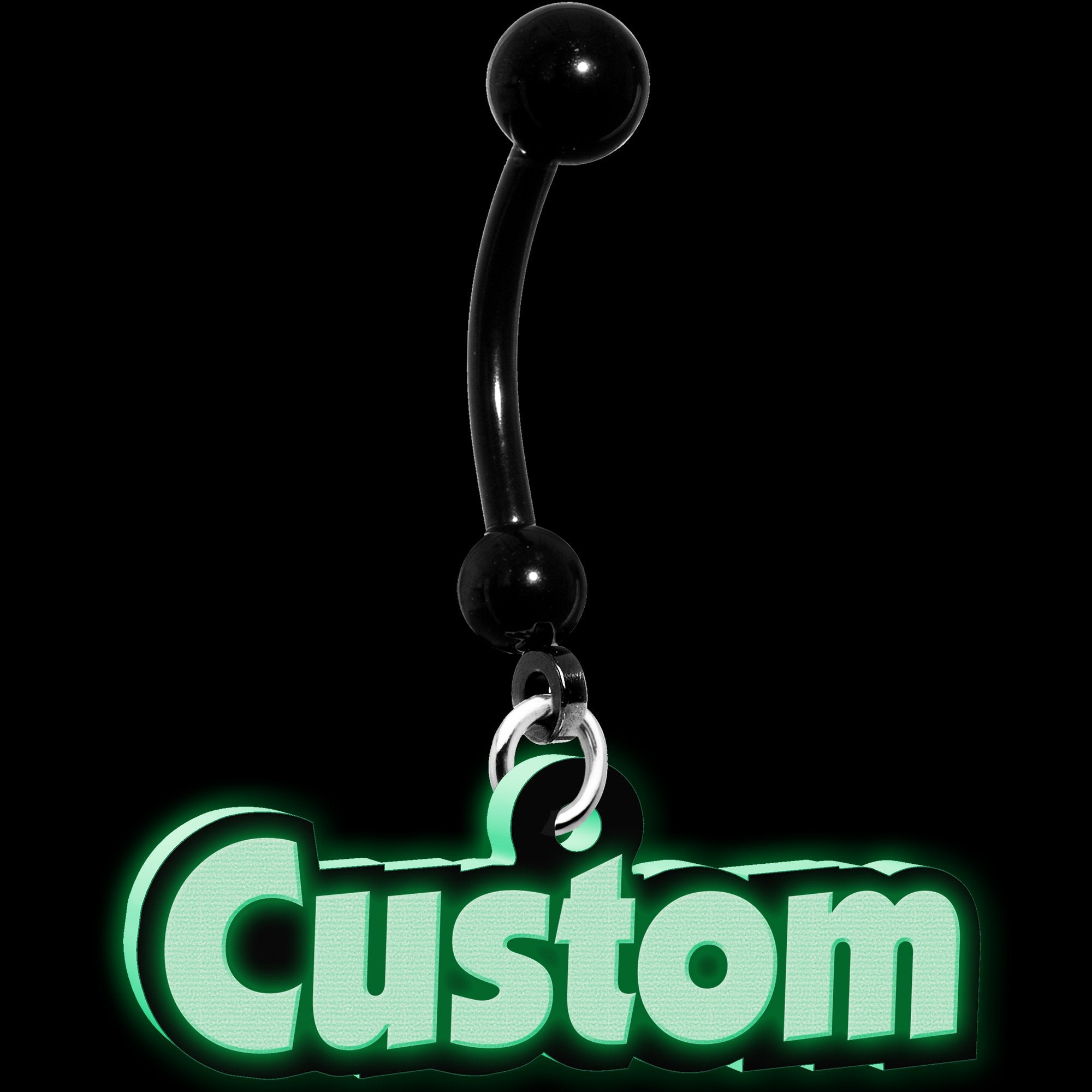 Custom Black Glow in the Dark Personalized Name Dangle Belly Ring