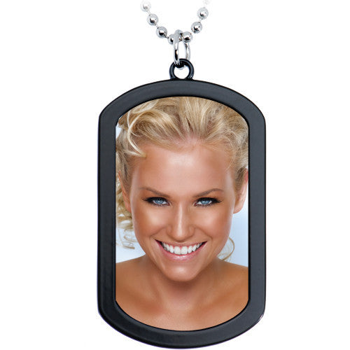 Personalized Black Dog Tag Photo Pendant Necklace