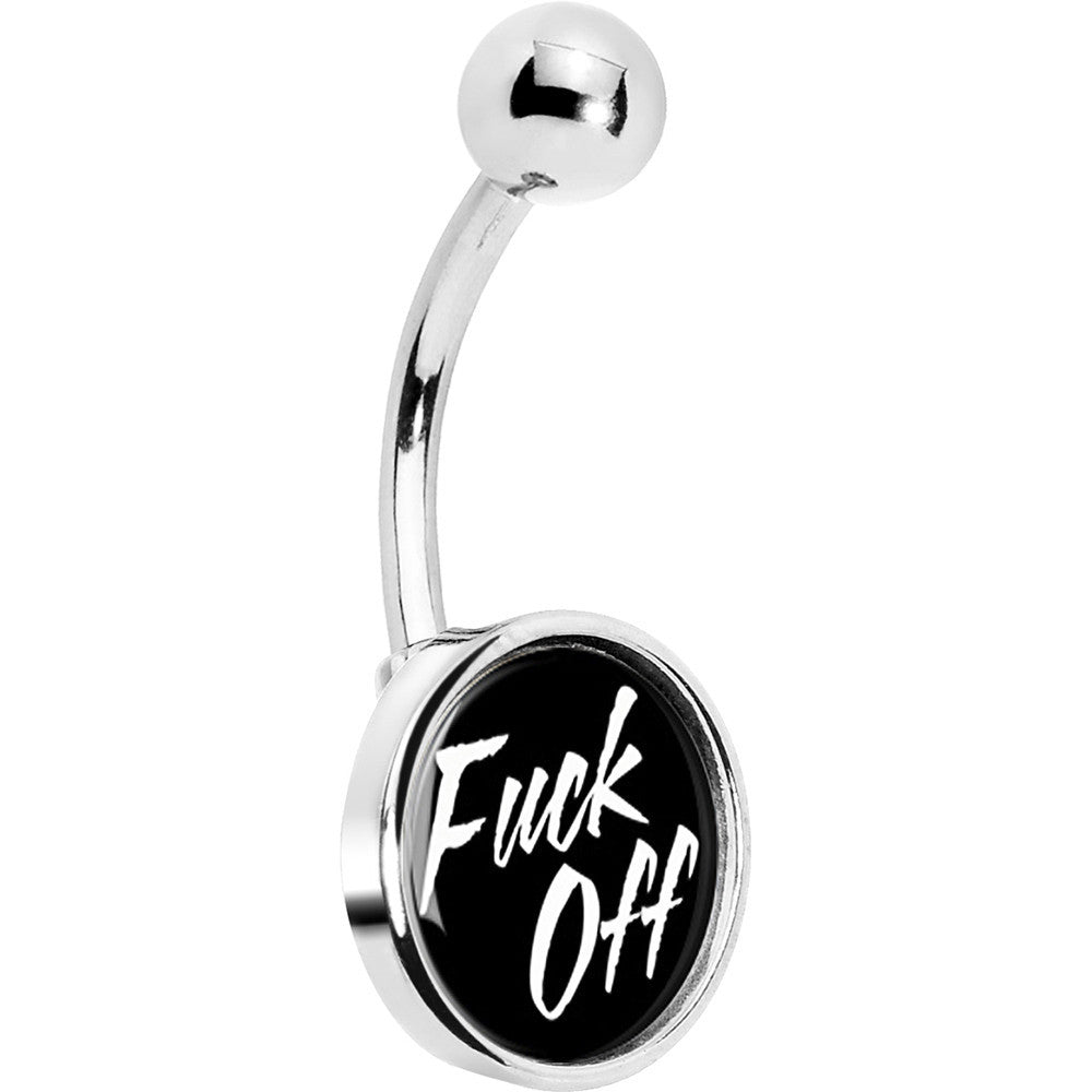 Black and White F*ck Off Hypoallergenic Stainless Steel Belly Ring
