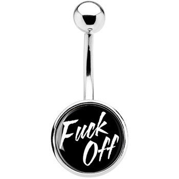 Black and White F*ck Off Stainless Steel Belly Ring lightweight comfortable
