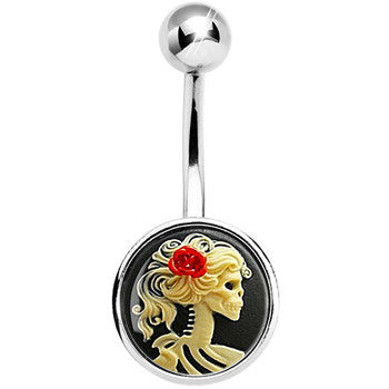Red Rose Flower Skeleton Cameo Stainless Steel Belly Ring lightweight comfortable