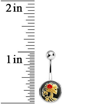 Red Rose Flower Skeleton Cameo Stainless Steel Belly Ring stylish jewelry