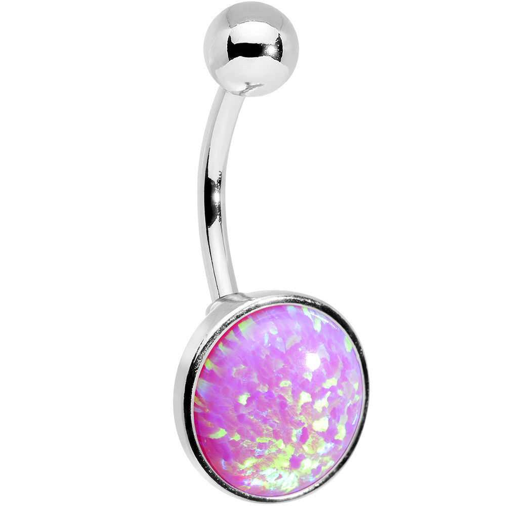 Party Pink Synthetic Opal Stainless Steel Bottom Mount Hypoallergenic Stainless Steel Belly Ring