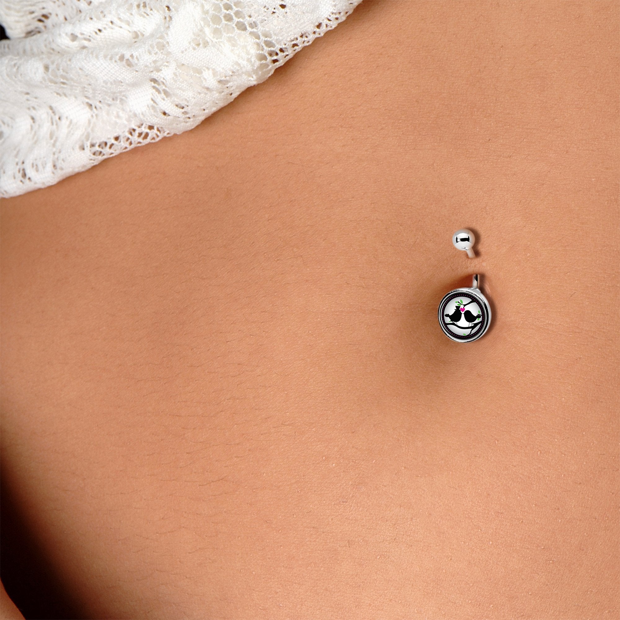 Lovebirds Silhouette Stainless Steel Belly Ring stainless steel navel piercing