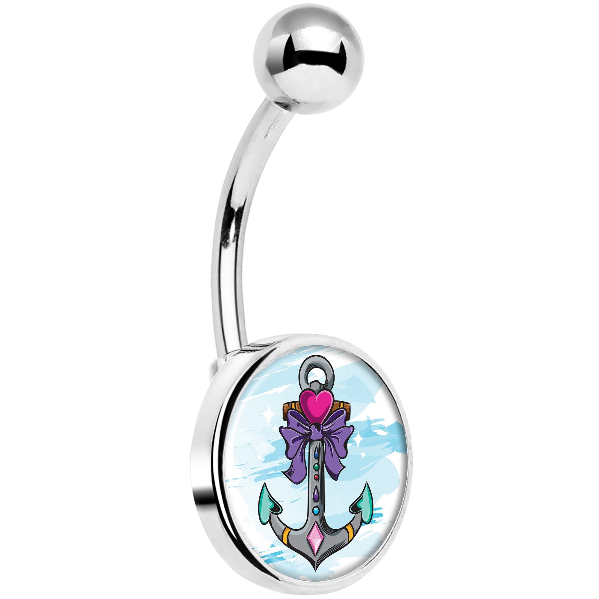 Girly Girl Love Heart Nautical Anchor Hypoallergenic Stainless Steel Belly Ring