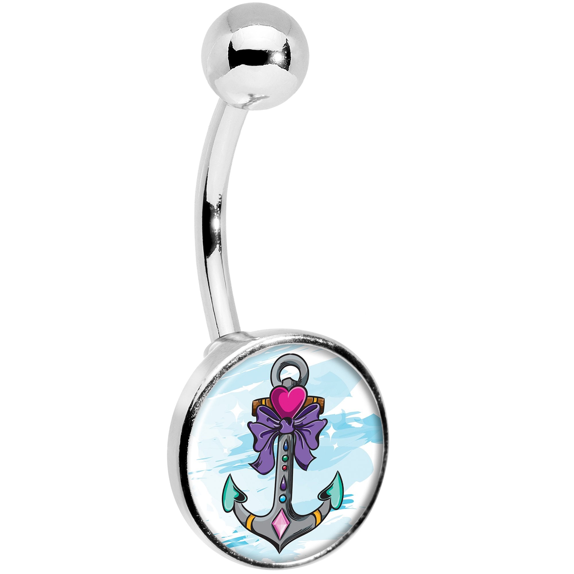 Girly Girl Love Heart Nautical Anchor Stainless Steel Belly Ring stylish jewelry