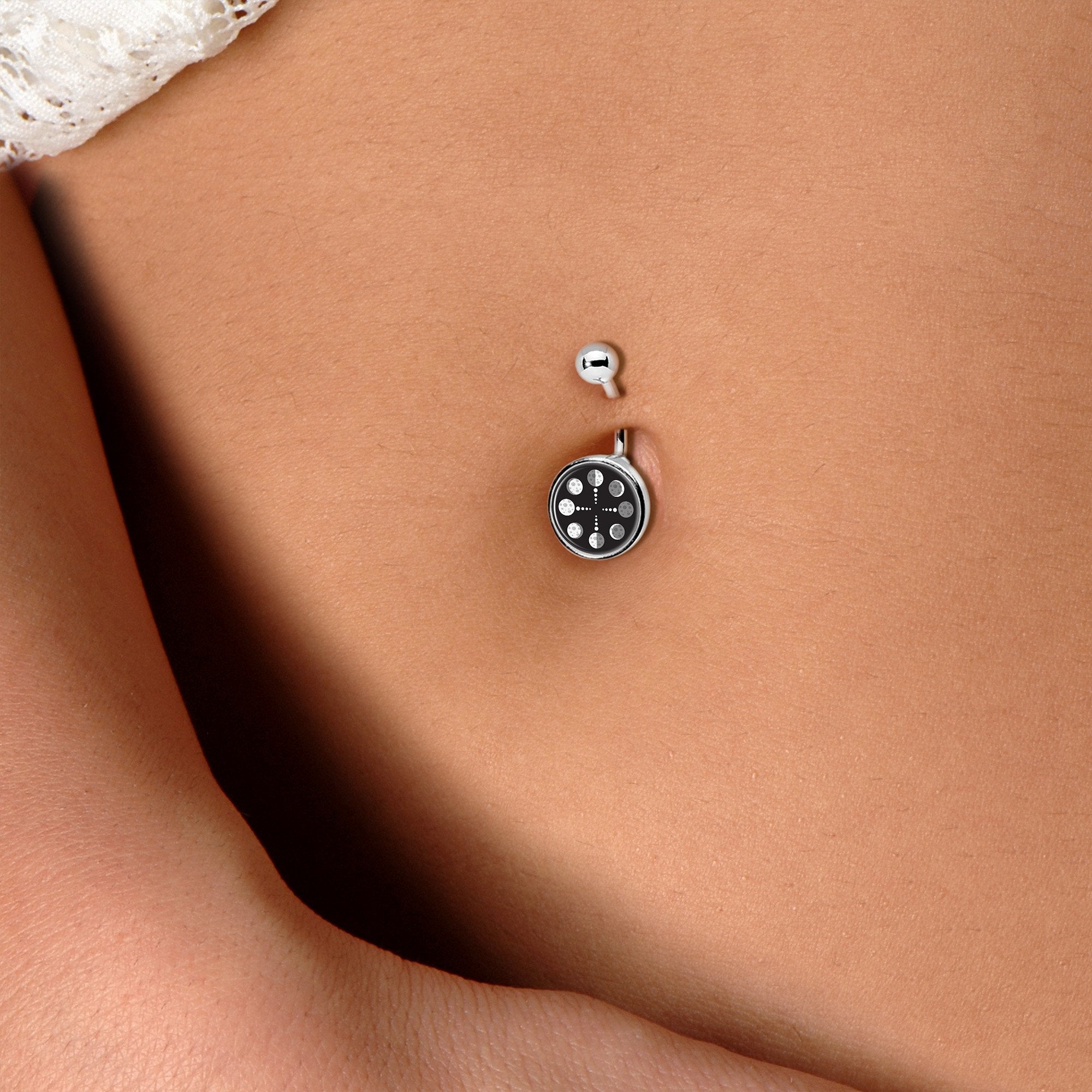 Phases of the Moon Stainless Steel Belly Ring handmade design