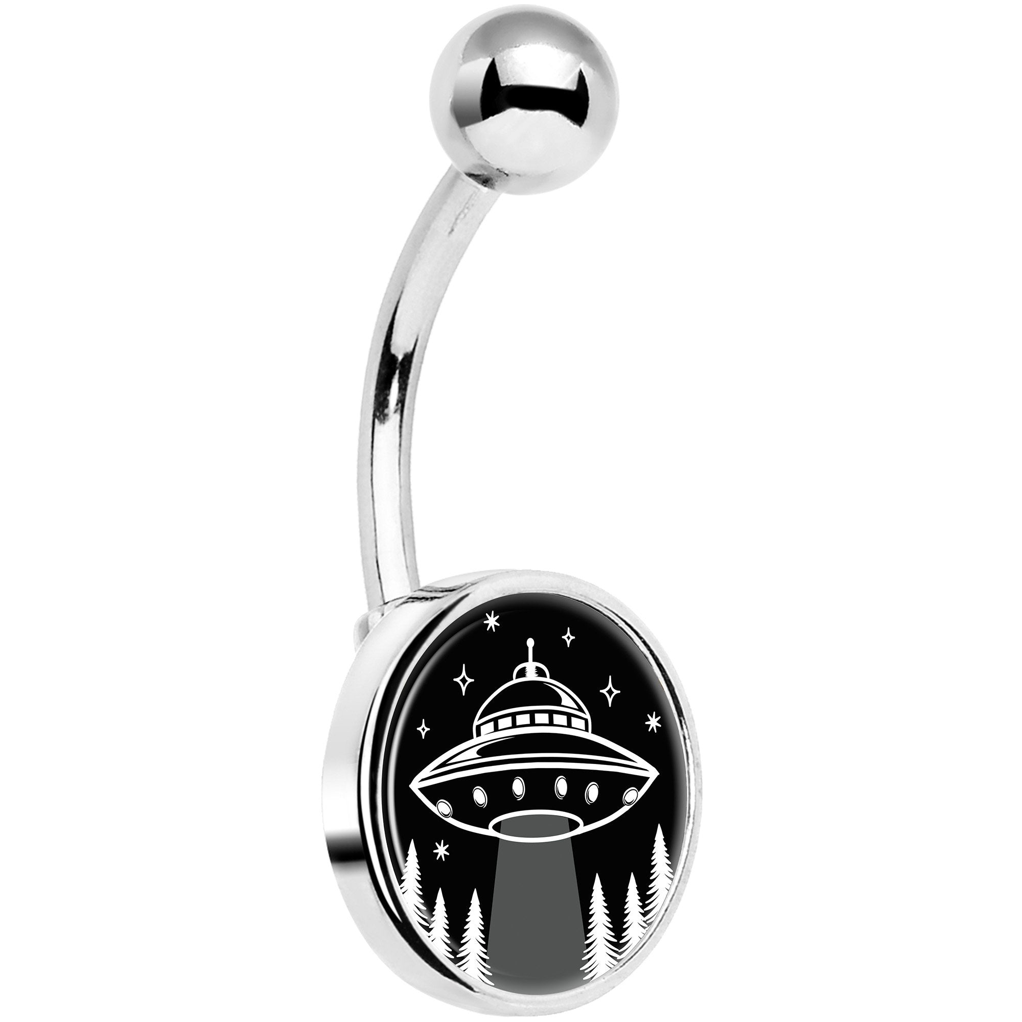 Black and White UFO Hypoallergenic Stainless Steel Belly Ring