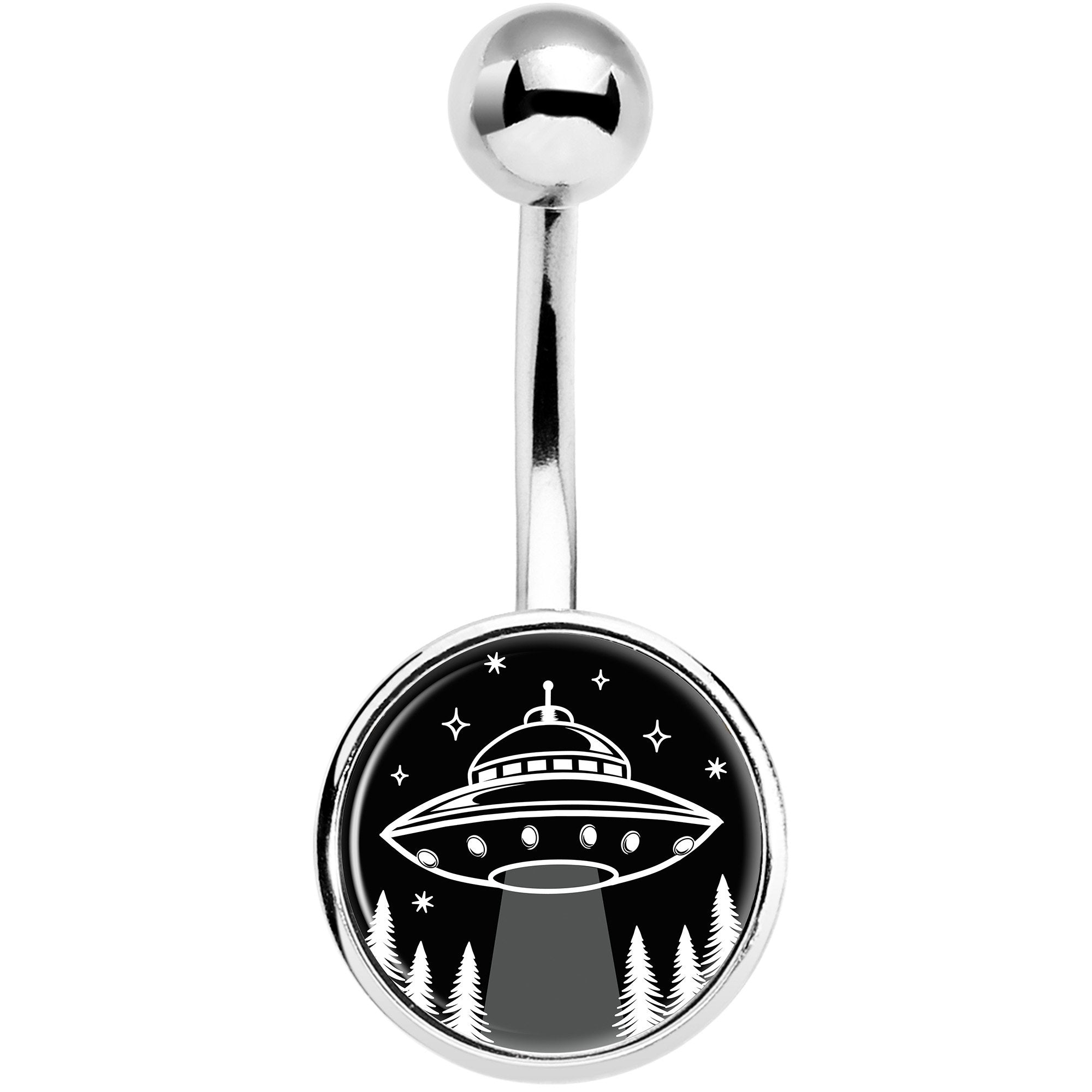 Black and White UFO Stainless Steel Belly Ring lightweight comfortable