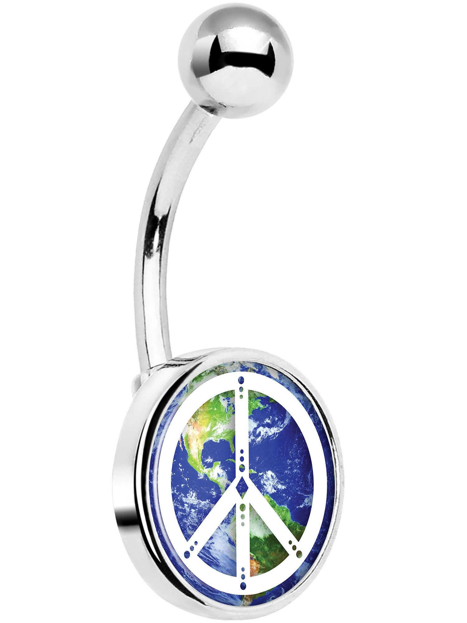Peace on Earth Stainless Steel Belly Ring handmade design