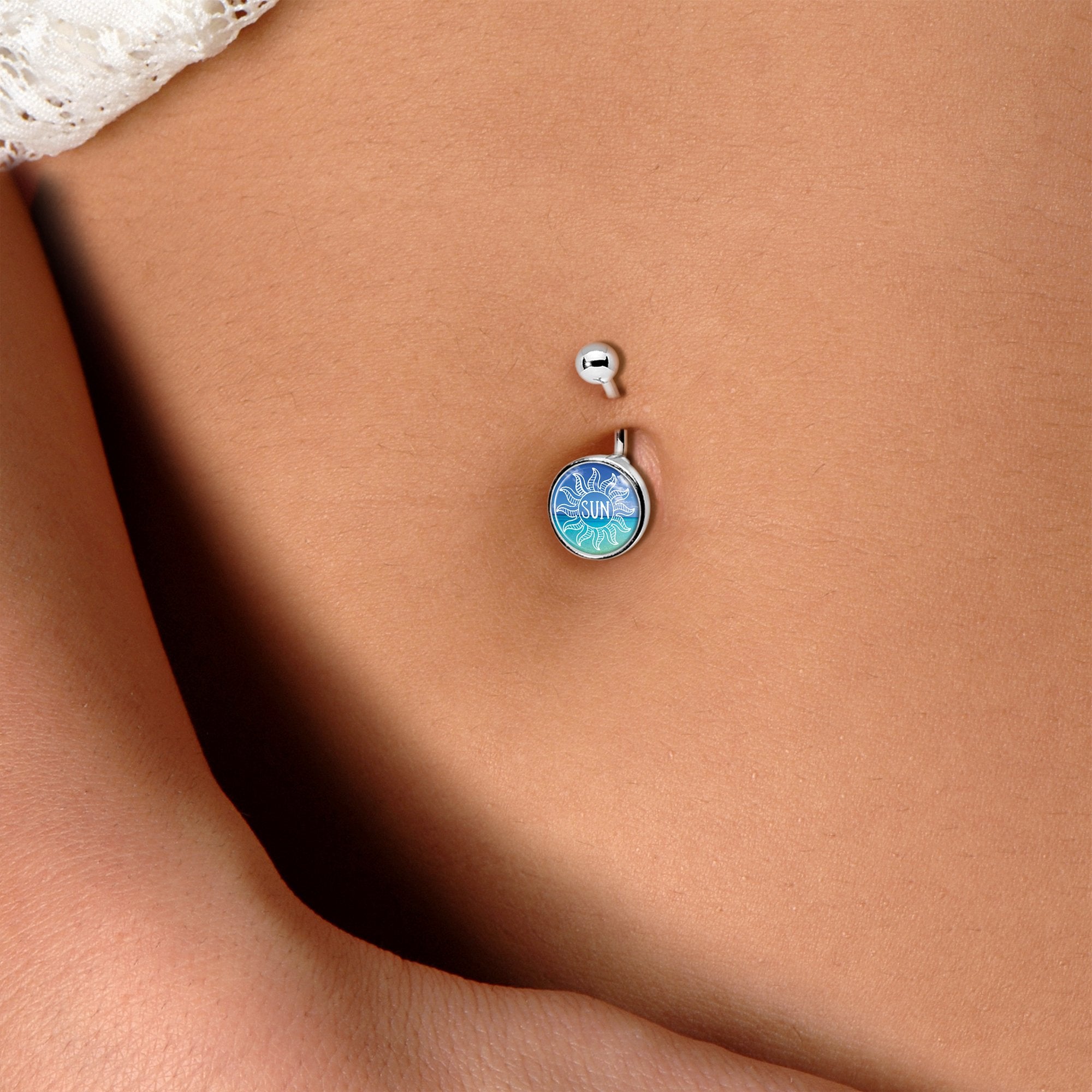 Cool Ocean Sun Stainless Steel Belly Ring handmade design