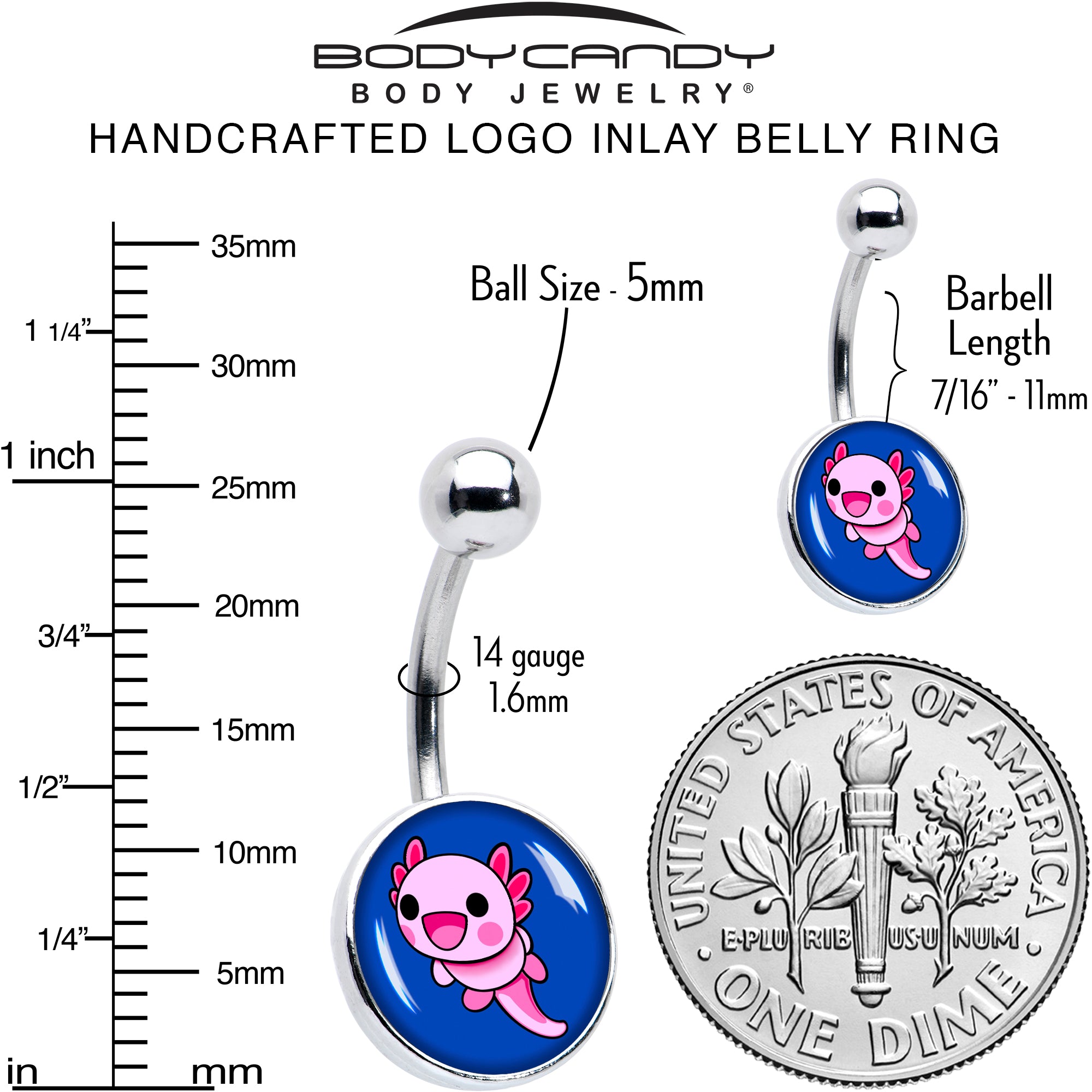 Adorable Axolotl Stainless Steel Belly Ring perfect for sensitive skin