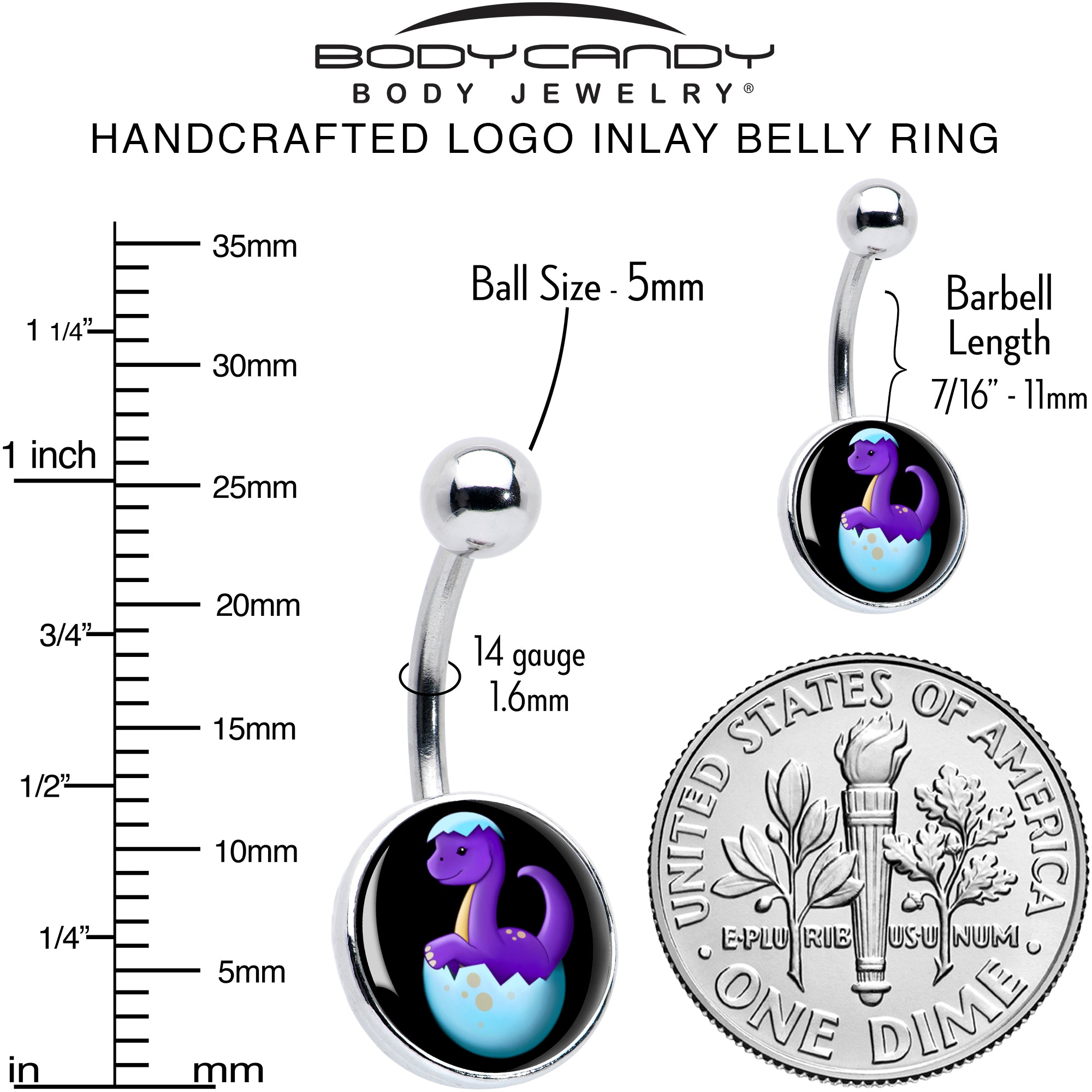 Baby Dinosaur Stainless Steel Belly Ring perfect for sensitive skin