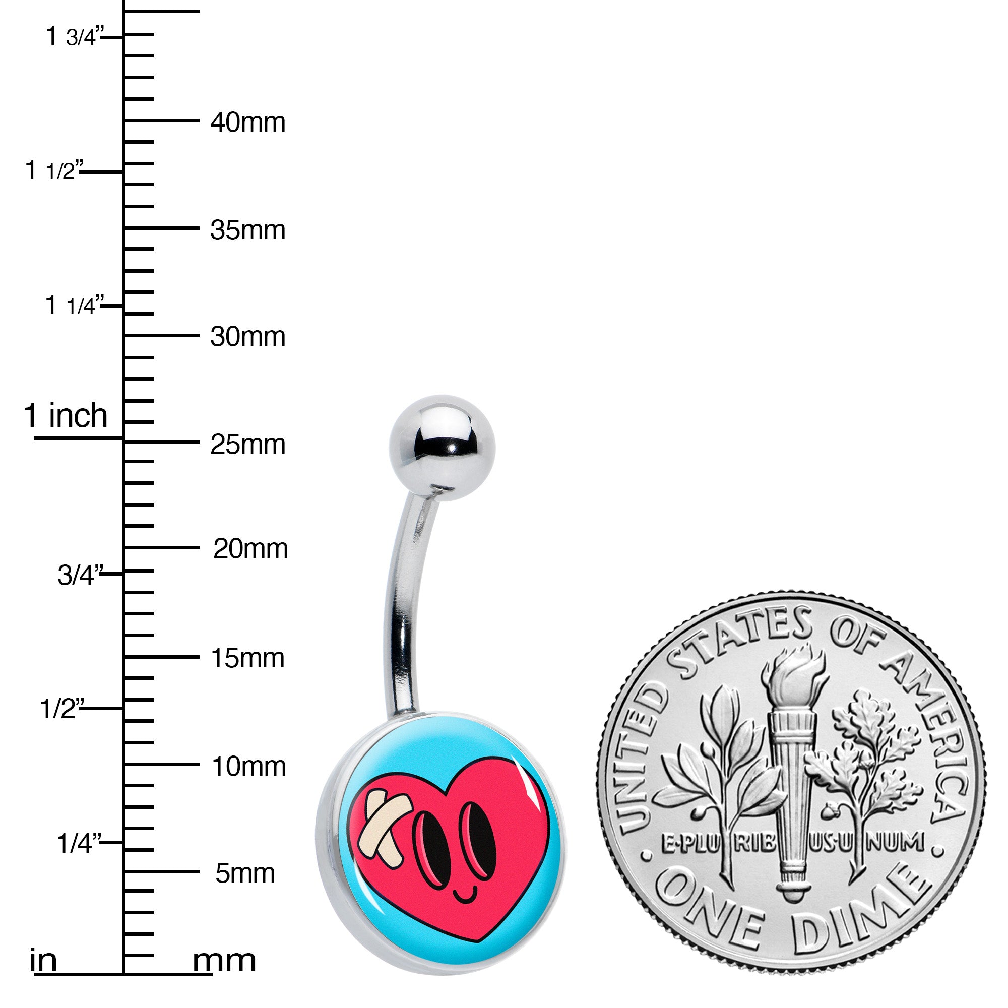 Bandaged Heartbreak Heart Stainless Steel Belly Ring perfect for sensitive skin