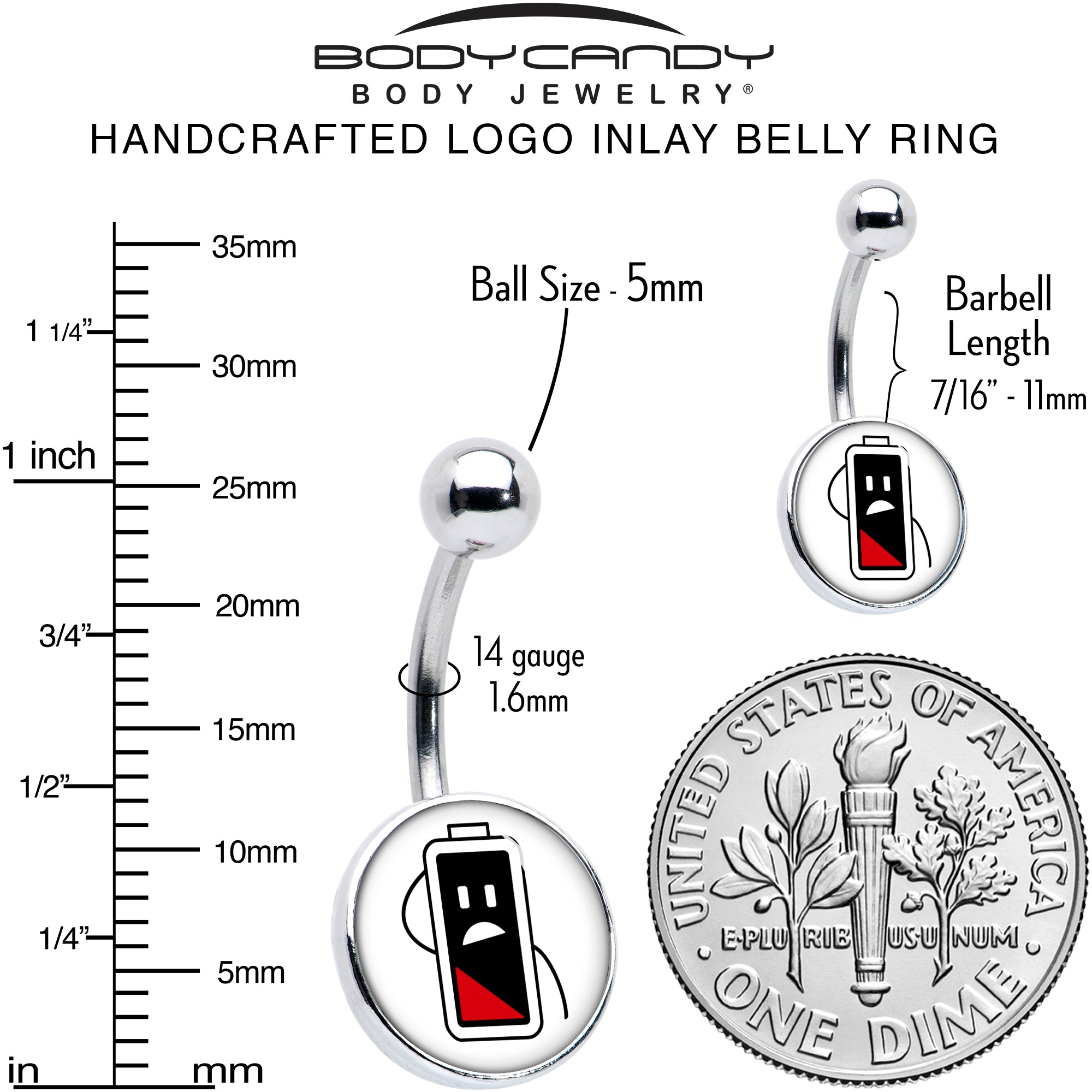 Battery Empty Stainless Steel Belly Ring perfect for sensitive skin